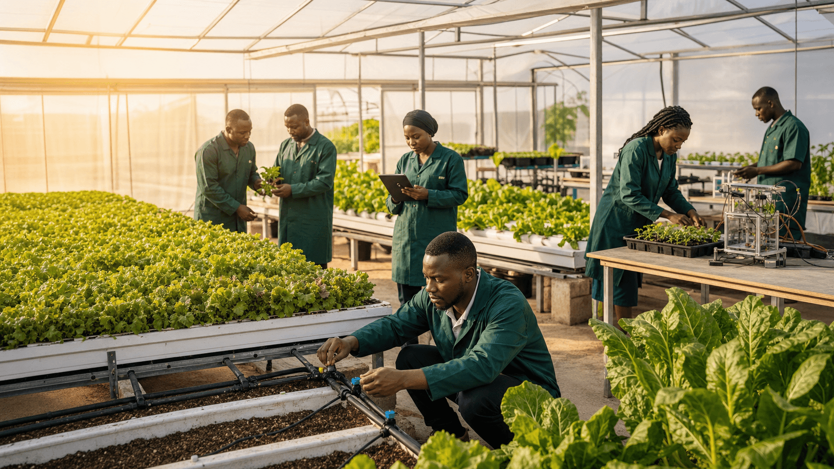 Agricultural technology and practical learning in a greenhouse environment.